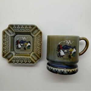 Vintage Wade Pottery Ashtray and Mug Farmhouse scene EUC